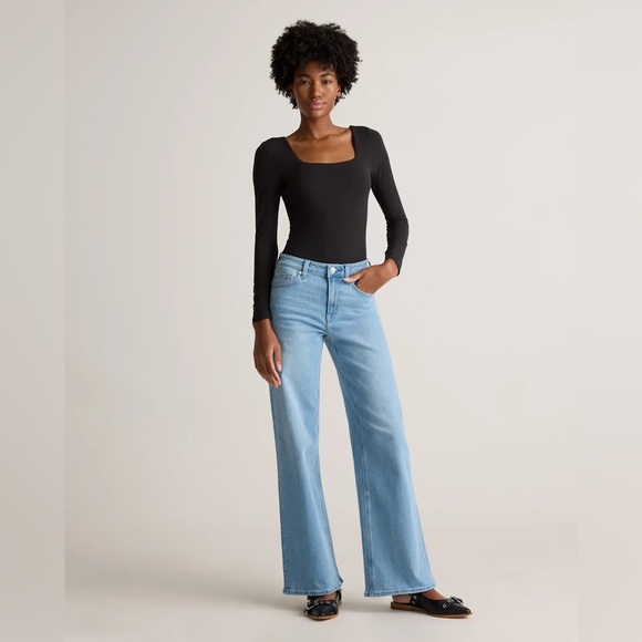 QUINCE Bella Stretch Wide Leg Jeans Frosted Blue Wash Sz 28 Quiet Luxury - Picture 2 of 6